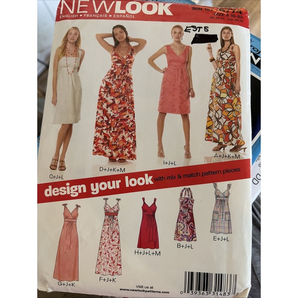 New Look 6774 Sewing Pattern Misses Sleeveless Dress Size 10-22 Uncut 2000s